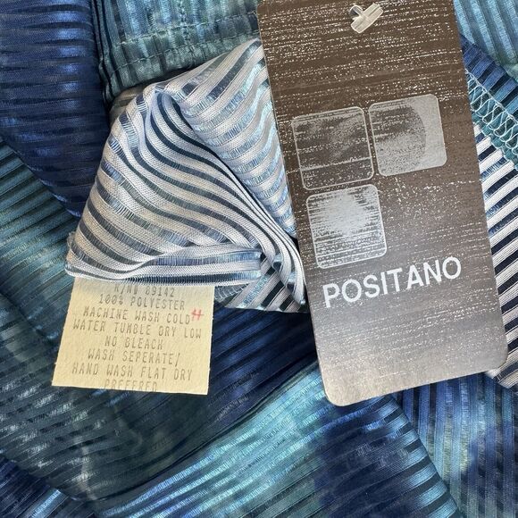 Vintage Positano Shirt Top 80s 1980’s Club Disco Semi Sheer Ribbed Blue Green XL - Picture 10 of 11